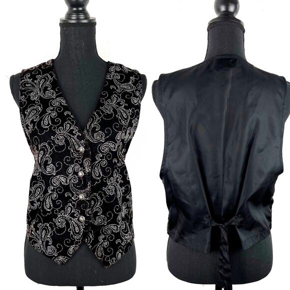 Vintage Women’s Vest Velvet Paisley Waistcoat Metallic Sparkle Button LP - Picture 1 of 9